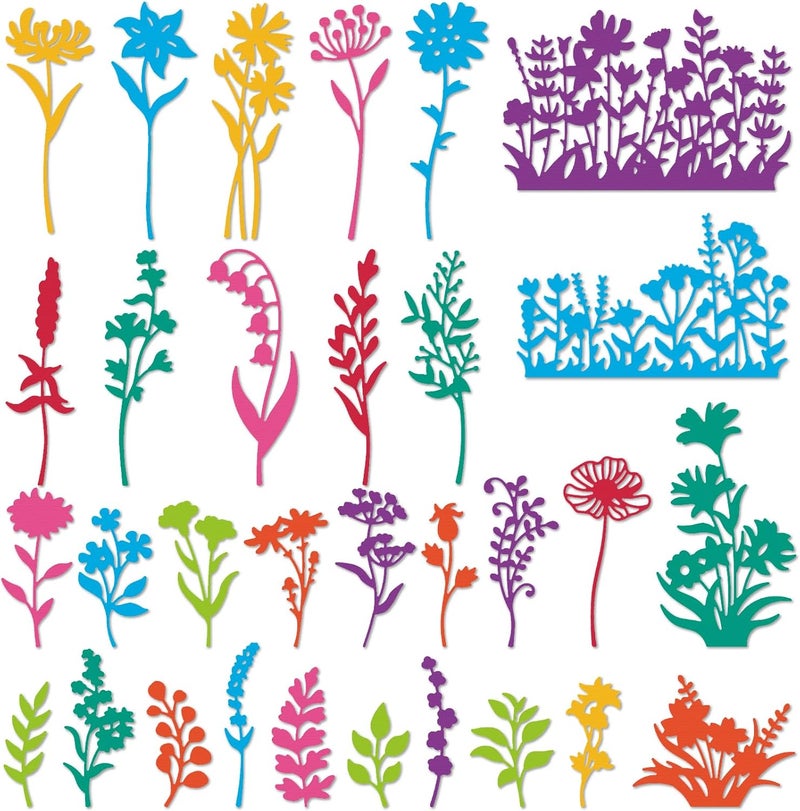twinklemon 31PCS Flower Metal Die Cuts Wildflower Metal Cutting Dies Flower Leaf Shape Embossing Scrapbooking Cuts Stencil Leaves Embossing Paper Dies for Card Making Album Decorative - Image 1